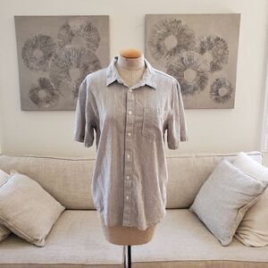 Vans Slim Fit Stripe Short Sleeve Button-Up Shirt - size Medium in Grey/White